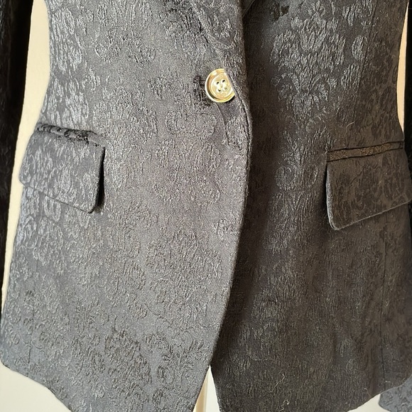 Dana BUCHMAN damask / paisley pattern blazer / jacket black sheen 1 button sz 4 - Picture 3 of 11